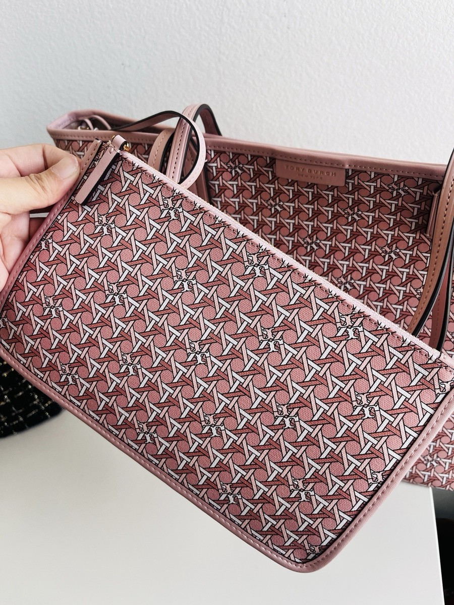 NWT Tory Burch Ever-Ready Tote Pink Logo Zip Closure Winter Peach