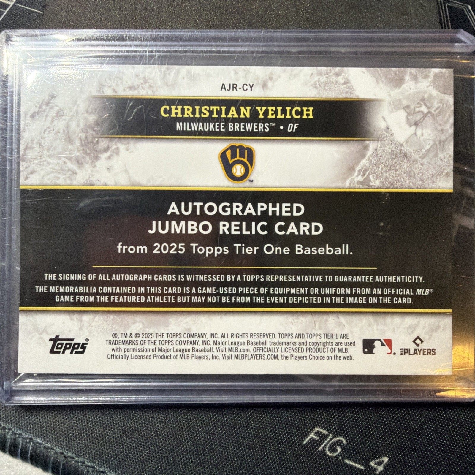 2025 Topps Tier One Christian Yelich Jumbo Patch Relic Auto /75 #AJR-CY view 2