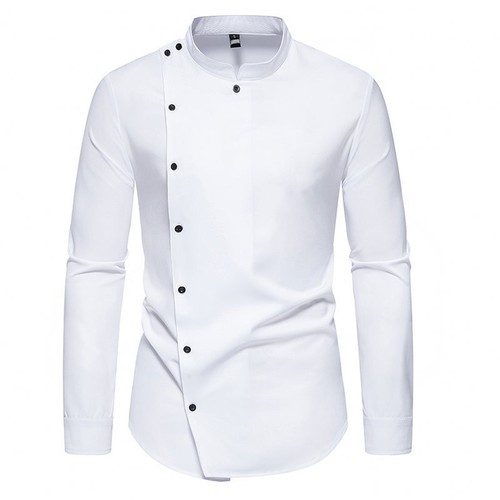 Chic Men's Shirts Long Sleeves Button Up Vintage Style Black White Leisure Shirt - Picture 4 of 6