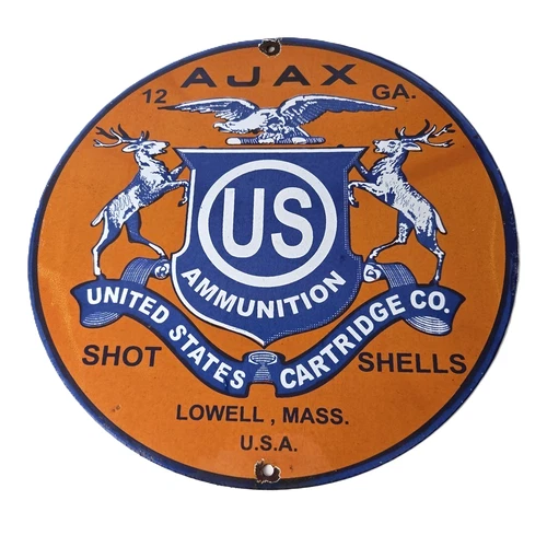 Vintage Ajax Ammunition Sign - Firearm Shotguns Porcelain Gas Ammunition Sign