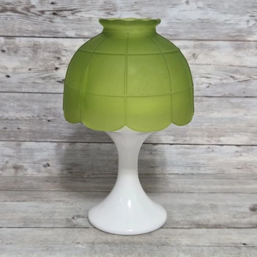 Vintage Westmoreland Fairy Lamp Satin Green Top White Milk Glass Base