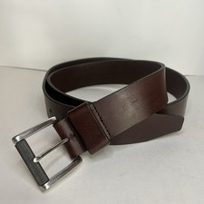 1901 Brown Leather men’s Belt 42 Silver Roller Buckle Made In USA