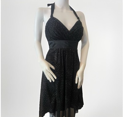 B-Wear Too! Halter Belted Dress Black With Sparkle Special Occasion Size L