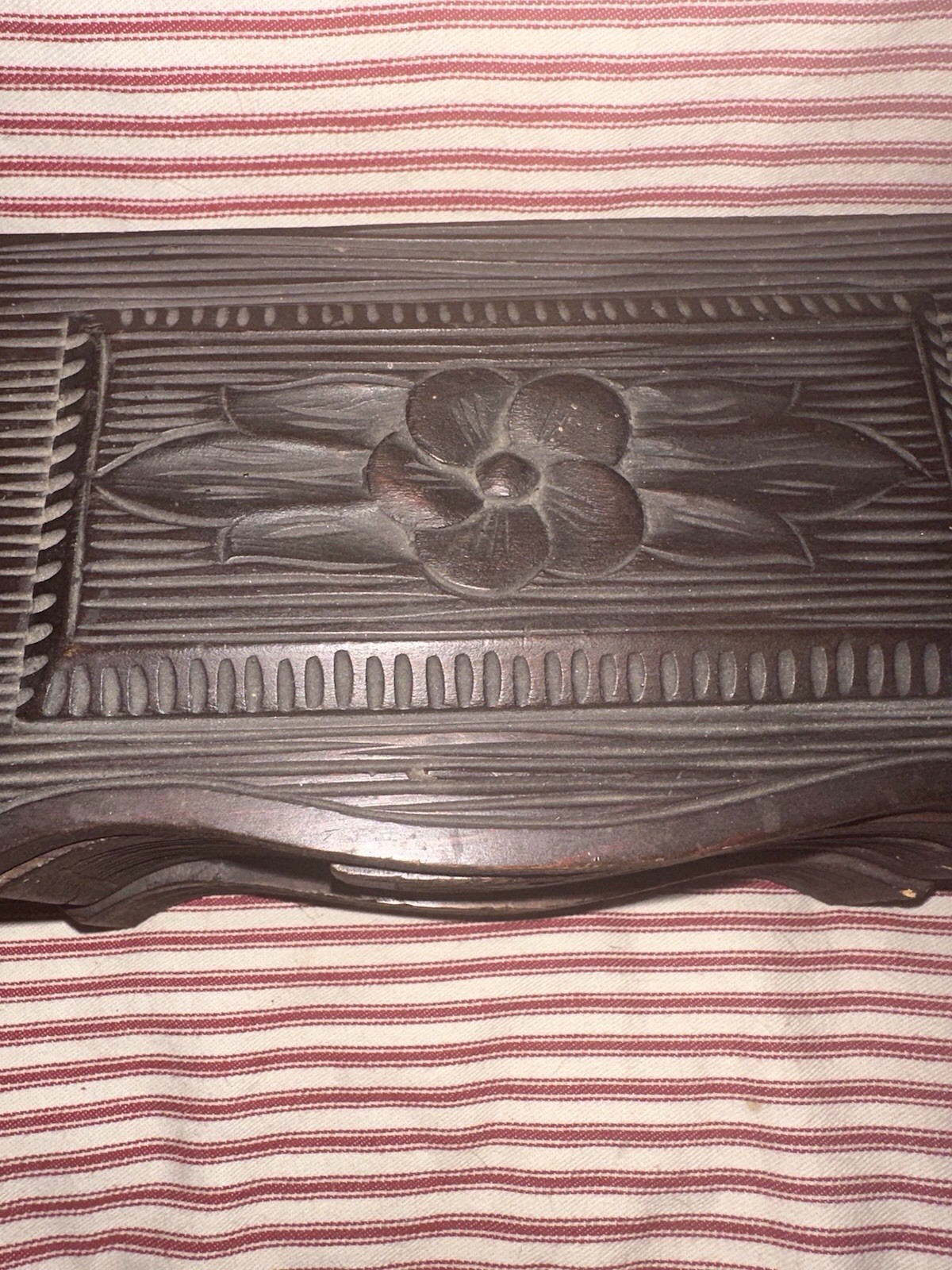 Antique Early Folk Art Carved Wood Sewing Box Ensemble 