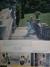 1964 Avon Calling Cosmetics Rapture Perfume Mujer Vestido de Noche Anuncio De Colección