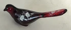 Fenton Ruby Red Glass Bird of Happiness Painted White Roses signed Fleming