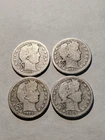 Lot of 4 Barber Quarters 1911 P 1912 P 1914 P 1915 P 90% Silver Good+ #B74