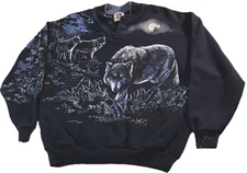 Vintage Art Unlimited Henley Crewneck Wolf Wildlife Nature AOP Sweater Sz M USA