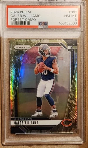 2024 Panini Prizm Caleb Williams Forest Camo /15, PSA 8, POP 7, 4 Higher, NO 10s