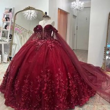 Lace Appliqued Sweet 15 Ball Gowns Quinceanera Dresses With Caped Prom Dresses