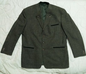 Vintage Trachten Hunting Jacket Alpaca Tyrol Loden Blazer Green Plaid US46, EU56