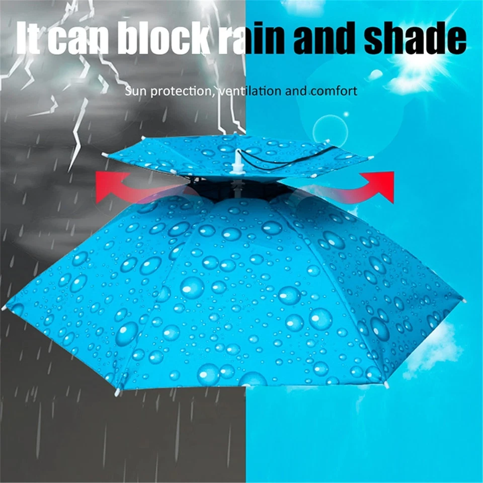 Rain Umbrella Hat Foldable Sun Shade Waterproof Fishing Headwear Cap Beach Hat - Image 2 of 4