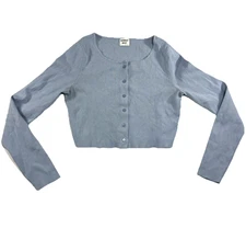 Aritzia Sunday Best Crop Cardigan Maverick Coquette Preppy Blue Button Up Top M