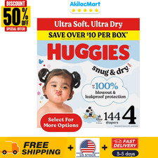 Huggies Snug  Dry Baby Diapers, Size 4 22-37 lbs , 144 Count - FREESHIP