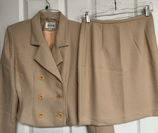 BARAMI Vtg Peach Gray Check-Like 2Pc Double Breast Jacket/Blazer + Skirt Set 4