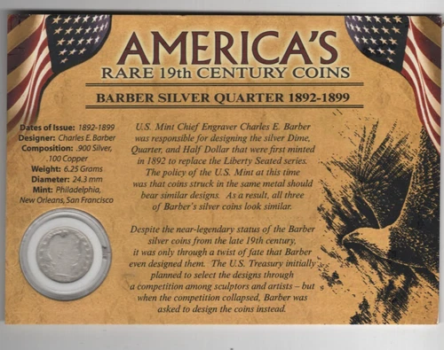 1892 P BARBER QUARTER DOLLAR 90% SILVER PHILADELPHIA 25¢ UNITED STATES AMERICA