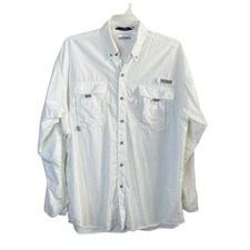 Columbia PFG Super Bahama Men's White Long Sleeve Fishing Shirt UV Vented Large