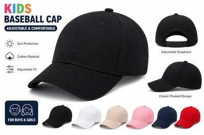 Kids Baseball Cap Cotton Adjustable Sun Hat Boys Girls Summer Solid Color...