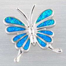 Butterfly Blue Fire Opal Silver Jewelry Necklace Pendant