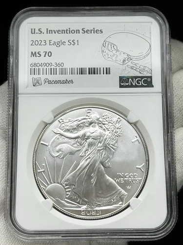 2023 $1 American Silver Eagle NGC MS70 1 oz Coin US Invention Series - Pacemaker