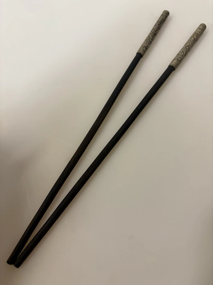 Antique Metal & Wood Chopstick Set 10’ Pair - Image 4 of 4