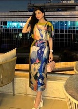 ZARA WOMAN SS25 ASYMMETRIC PRINT MIDI SATIN DRESS MULTICOLOR SIZE M 2901/253 NWT