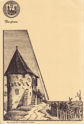 Postcard postcard 10x15cm BERGHEIM TOURS D'ALSACE HANSI illustrator drawing