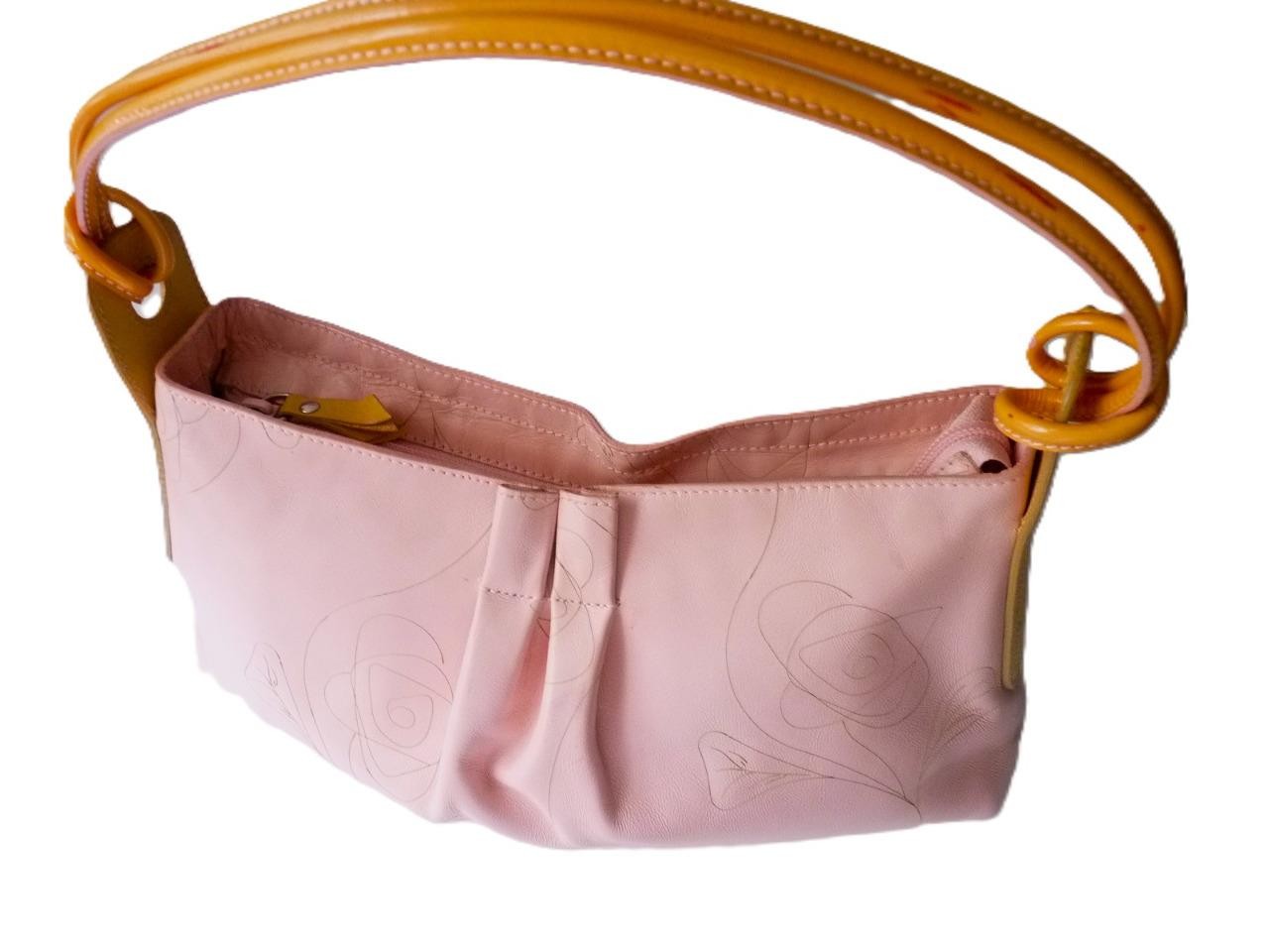 Furla pink floral leather shoulder bag