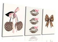 Framed Leopard Print Wall Art Set 16"L x 12"W Pink leopard bow Wrapped Canvas