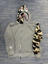 A Bathing Ape Shark Full Zip Fleece Hoodie Gray Small Camouflage Embroidered Zip