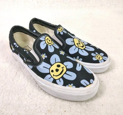 Vans Men s Classic Slip-On Trippy Grin Floral Black/Yellow Sneakers Men's 6