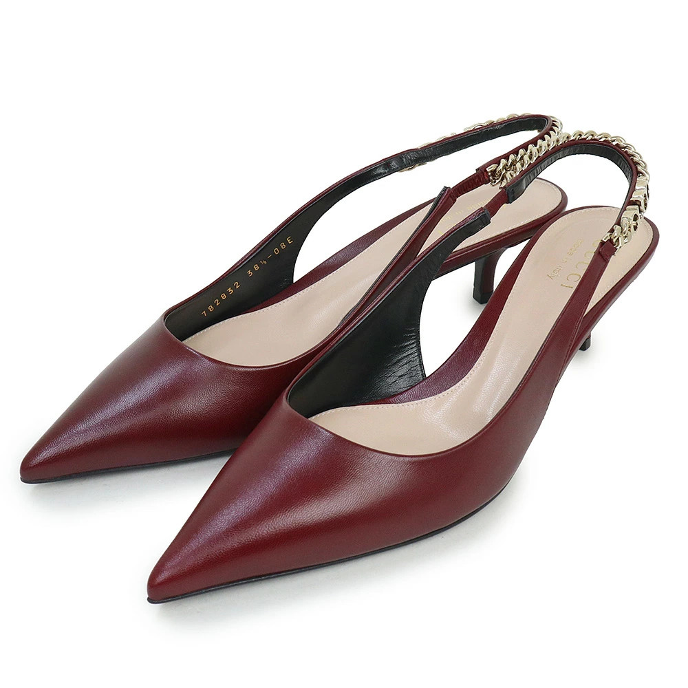 GUCCI Signoria Slingback Chain Logo Pumps Mule Sandals Shoes Shoes #38.5 25.5cm