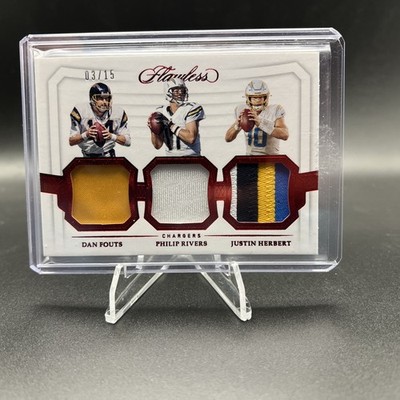 2020 Panini Flawless Triple Patch Justin Herbert, Philip Rivers, Dan Fouts #/15 