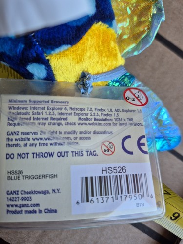 Webkinz Lil Kinz Plush Animal Blue Triggerfish New with sealed Unused Code HS526 - Picture 5 of 5