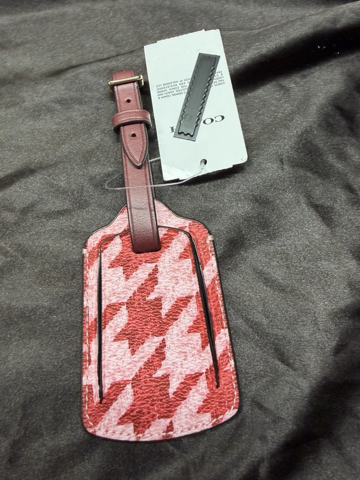 Coach Red and Pink Houndstooth Print Luggage Tag NWT