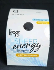 Leggs Sheer Energy Compression Tights Light Support Leg Jet Black Q 97962 NEW