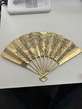 Vintage Asian Solid Brass Hand Fan Flying Dragon Phoenix Wall Decor Taiwan