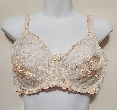 Vtg Lise Charmel 36E Bra Cream Embroidered Tangarine Rose Underwire Lace 