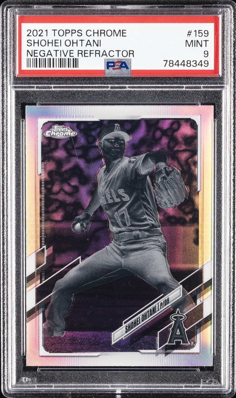 2021 TOPPS CHROME NEGATIVE REFRACTOR #159 SHOHEI OHTANI PSA 9