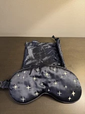 Cult Beauty Satin Sleep Mask Navy with Night Stars + Drawstring Pouch NEW