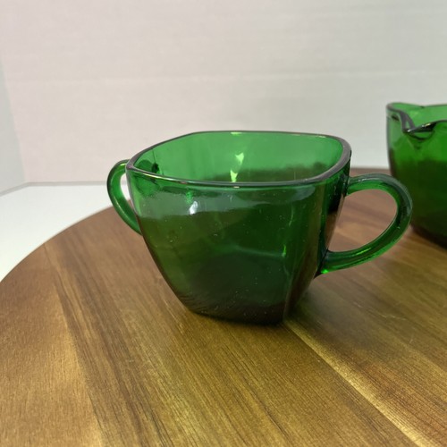 Anchor Hocking Charm Emerald Green Glass Vintage Square Creamer And Sugar Set - Picture 3 of 10