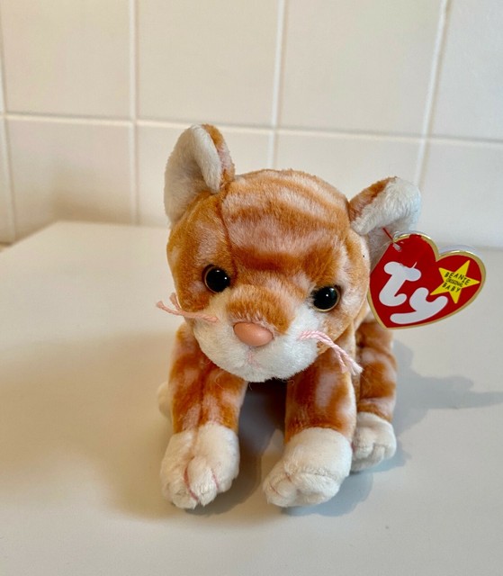 Ty Amber Orange Tabby Cat Striped Tiger Beanie Baby 1999 Retired 3 for
