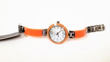 NEW ANNE KLEIN SILVER TONE+ORANGE ENAMEL,ROMAN #'S BANGLE,CUFF WATCH AK/1197MPOR