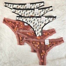 Auden 6pk Floral Print Lace Trim Cotton Thong Underwear Womens Large Stretch