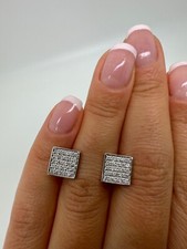 9Ct White Gold Square Pave Set Stud Earrings 0.50Ct Diamond Earrings Gg507