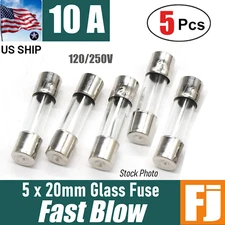 5 Pcs  Fast-Blow Fuse 10A 250V Glass Fuses 5 x 20 mm (10 Amp) | US Ship