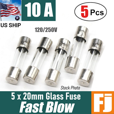 5x Fast-Blow Fuse 10A 250V Glass Fuses 5 x 20 mm (10 Amp) | US Ship