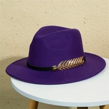 Purple Western Cowboy Cowgirl Hat Felt Wide Brim Fedora with Gold Leaf Accent