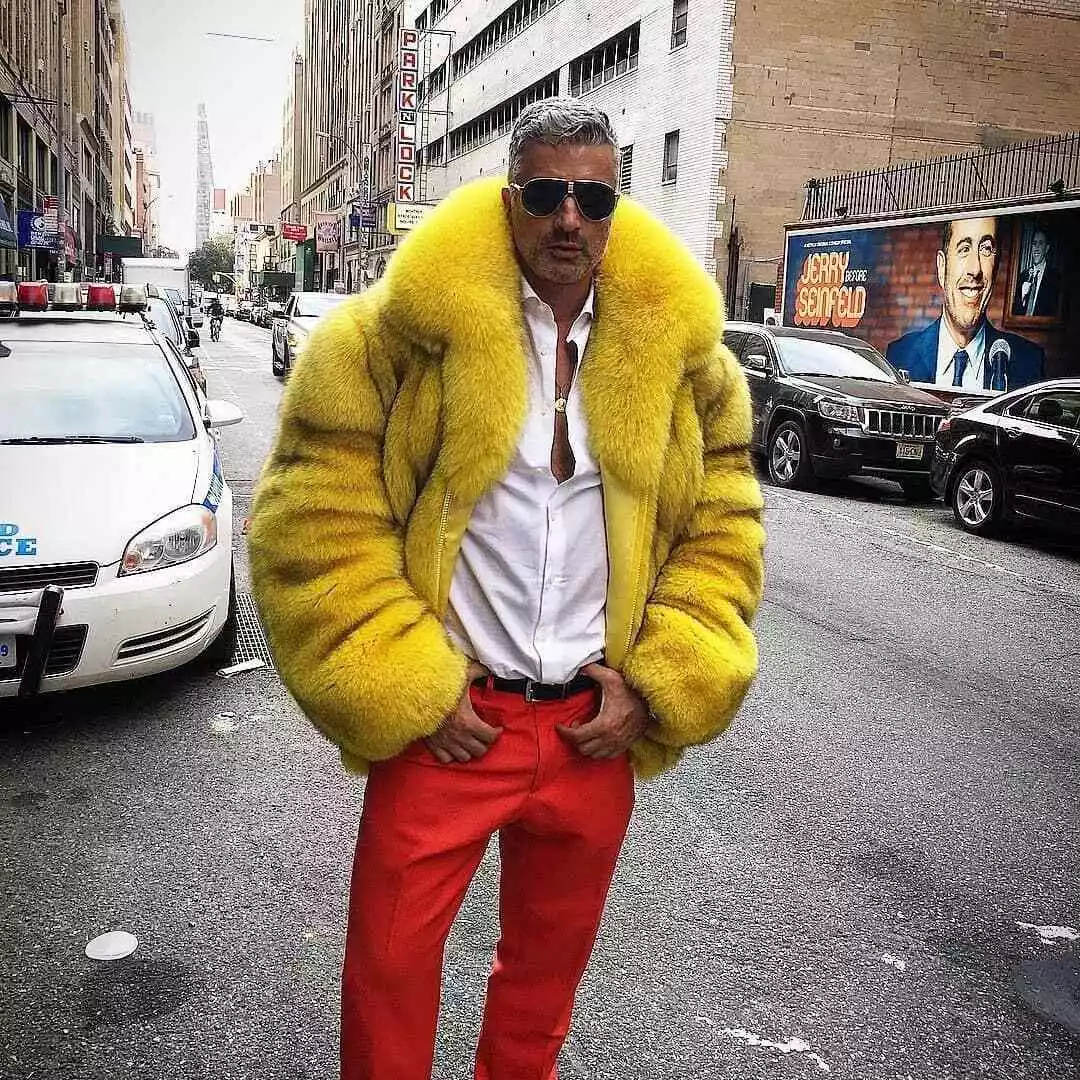 Fashion Men Real Fox Fur Bomber Jacket Natural Genuine Fox Fur Coat Lapel Collar