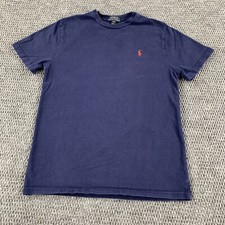Polo Ralph Lauren Blue T-Shirt Youth Boys Large 14-16 Red Embroidered Pony